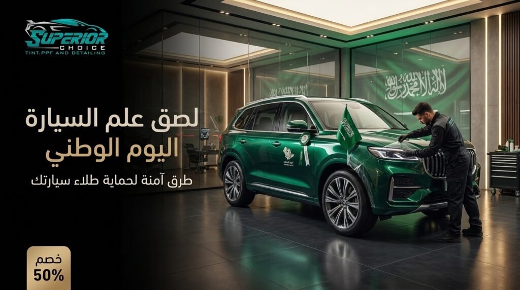 لصق علم اليوم الوطني على السيارة